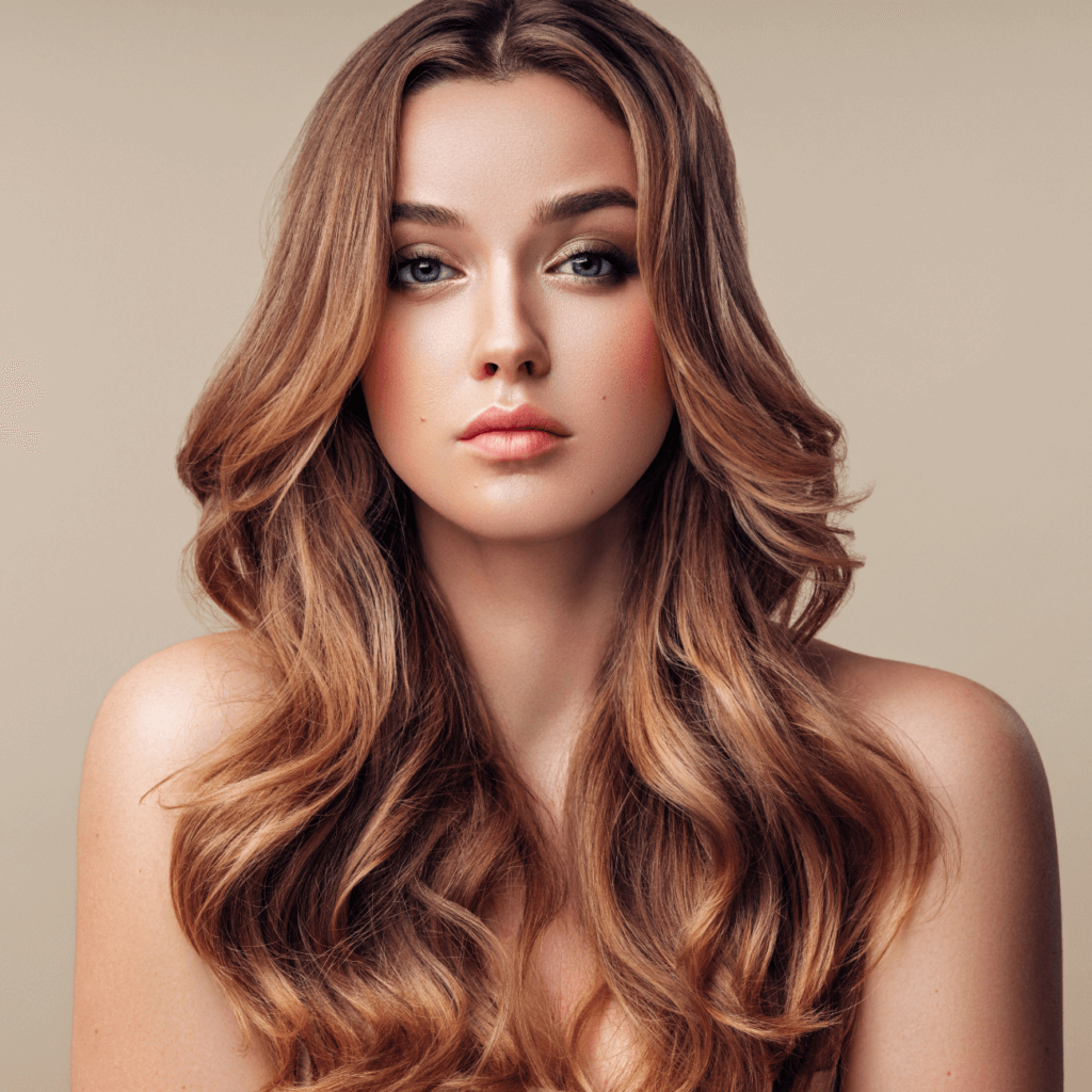 mujer con cabello largo y ondas 