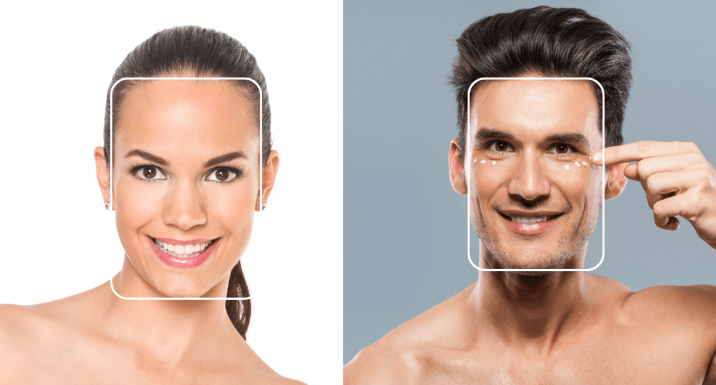 mujer y hombre con rostro rectangular